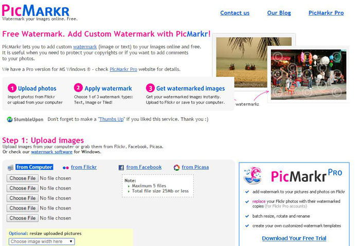 Photo watermark online tool - PicMarkr