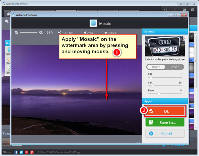 Remove watermark from image - apply Mosaic