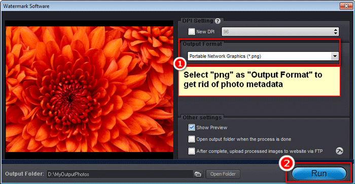 Output photos as PNG and strip photo metadata