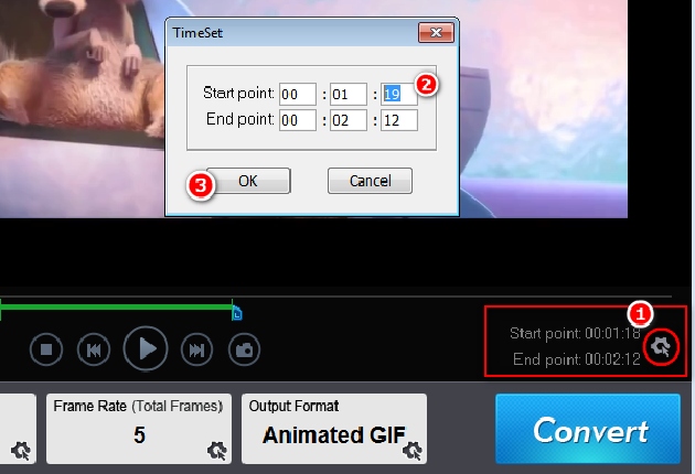 convert video to images - Set start time