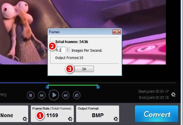 Convert video to photo - frame setting